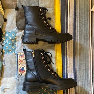 Nine West black “leather” combat boots